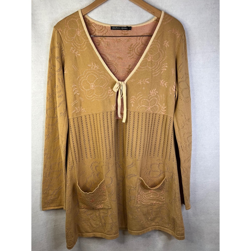 Gudrun‎ Sjödén Cardigan Sweater Floral Pockets M Scandinavian Bohemian Lagenlook
